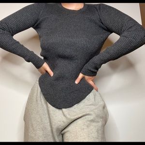 IRO COOL GREY WOOL RIBBED KNIT SWEARER